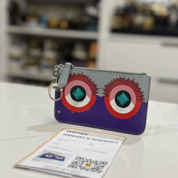Fendi Handbags - Fendi Hypnoteyes Gray and Purple Keychain Wallet